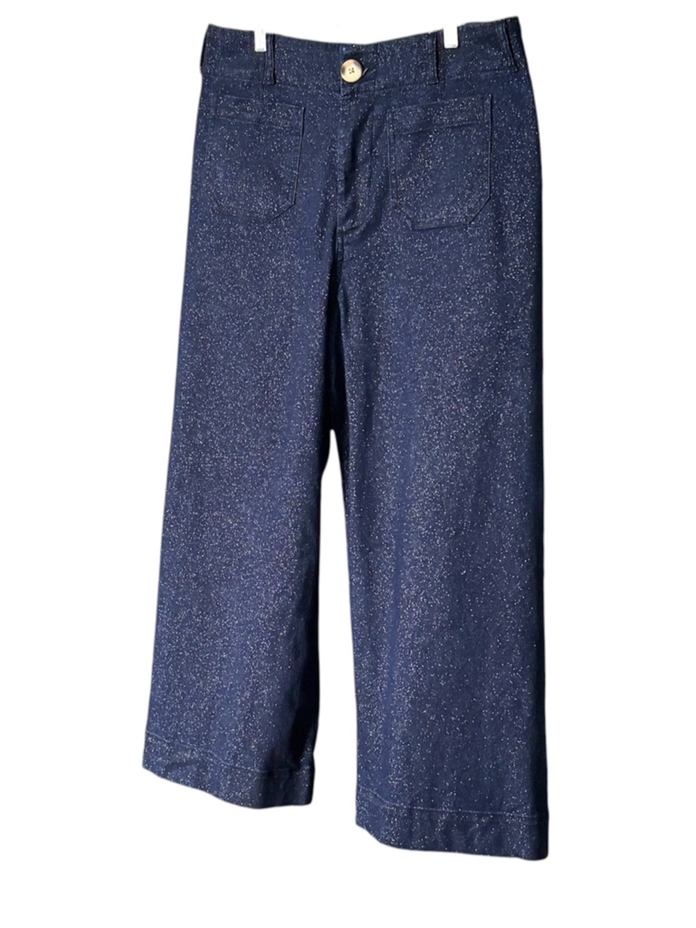 MAEVE by Anthropologie The Colette Sparkle Crop Wide-Leg Pants 31P Blue Shimmer - Picture 4 of 11